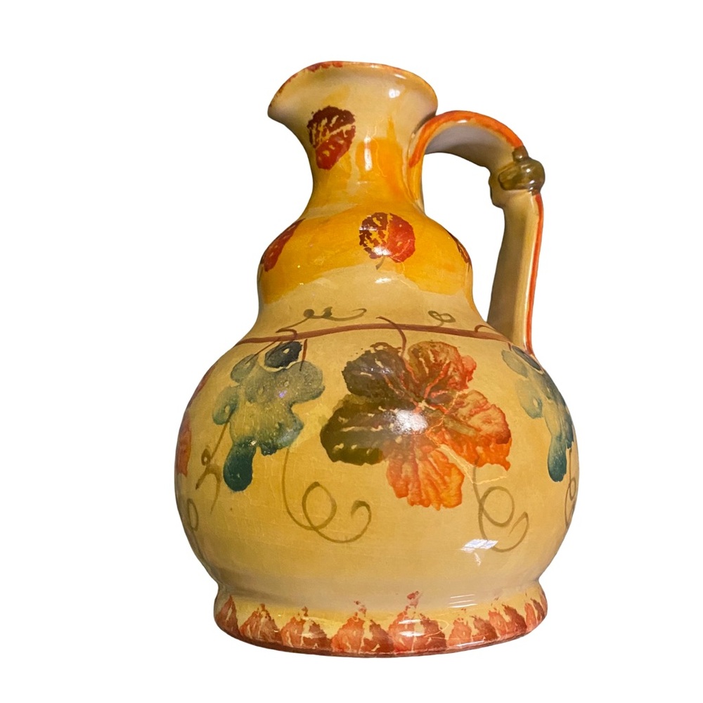 Hand-Painted Italian Pottery Pitcher w/Grapevine Design *See Measurements*